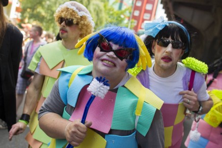 Revellers pose during the Christopher Street Day parade in Berlin