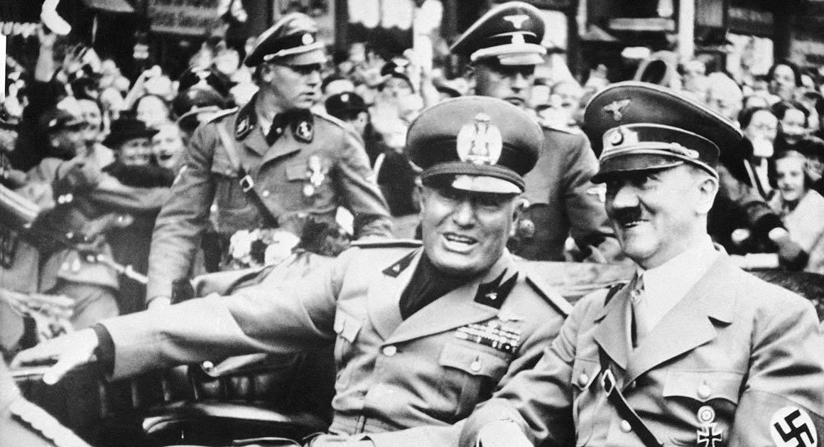 Italian dictator Benito Mussolini and Nazi leader Adolf Hitler are pictured in September 1938 in Munich, Germany.