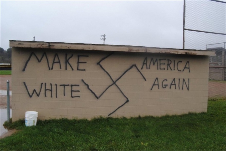 Nazi-themed graffiti was found in the town of Wellsville, New York, on the same day that Donald Trump won the presidential election on Nov. 9. Photo from Twitter